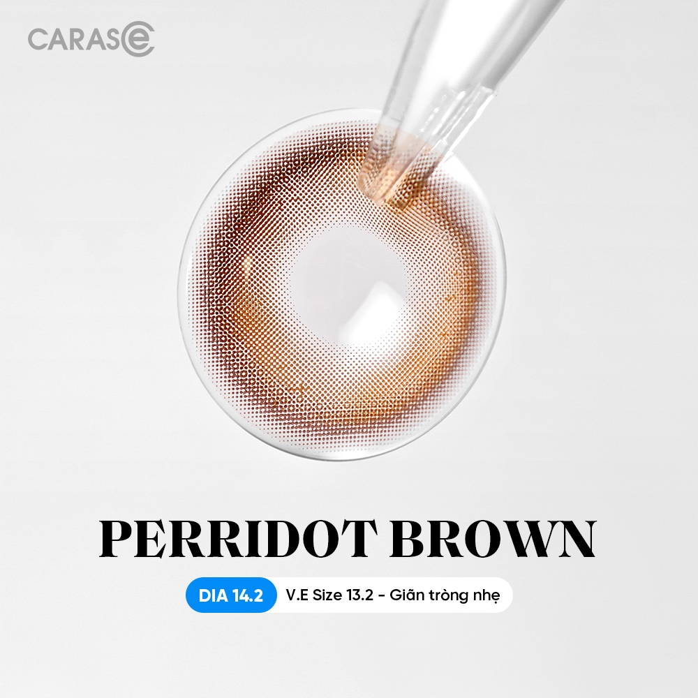 [1 chiếc] Kính áp tròng khoá ẩm 8H 1 Tháng Màu Nâu Khói Pha Lục Bảo CARASE, Lens cận PERRIDOT BROWN