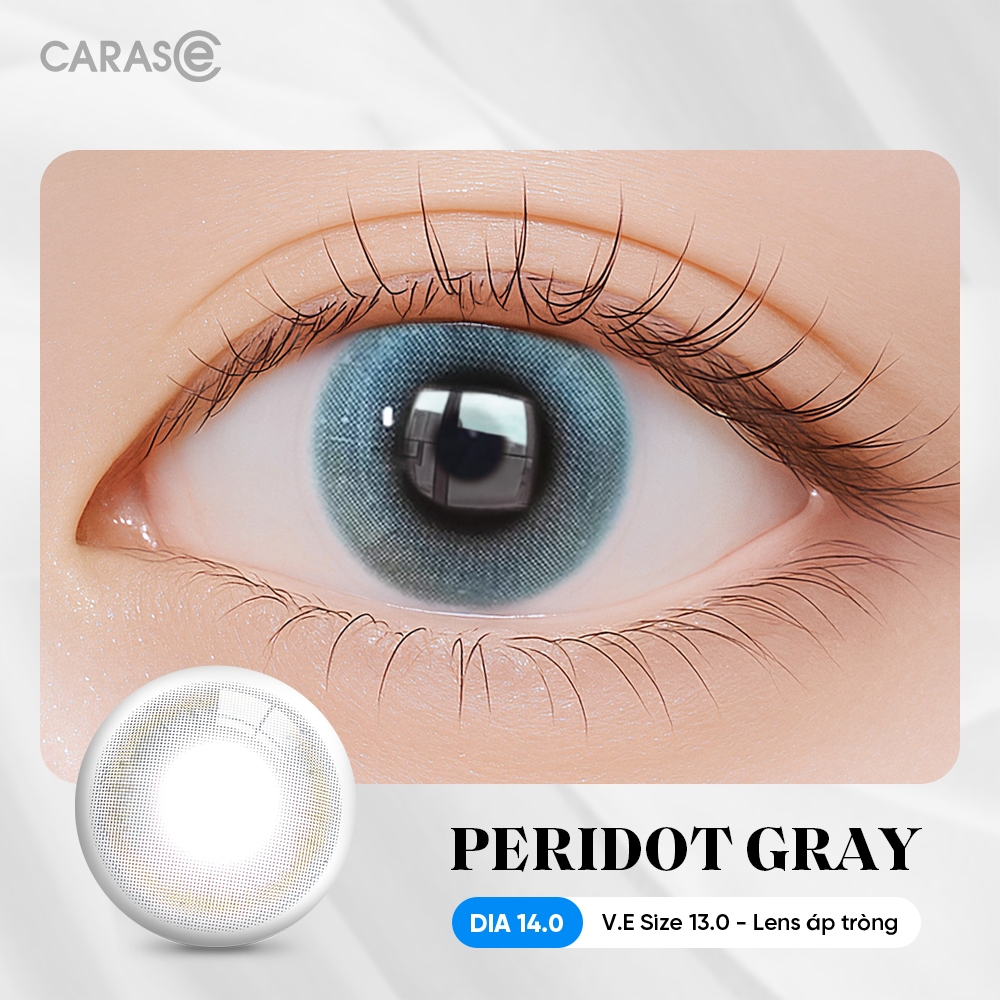 [1 chiếc] Kính áp tròng khoá ẩm 8H 1 Tháng Màu Xám Dịu Pha Ánh Xanh Lục Bảo CARASE, Lens cận PERIDOT GRAY