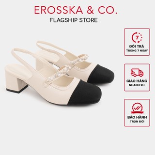 Erosska - Giày cao gót nữ mũi tròn phối dây thời trang màu nude cao 6cm - EL031