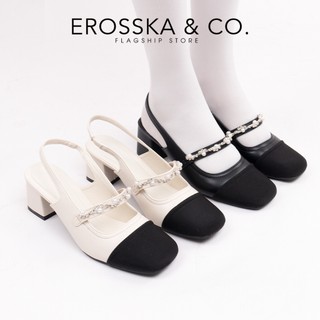 Erosska - Giày cao gót nữ mũi tròn phối dây thời trang màu đen cao 6cm - EL031
