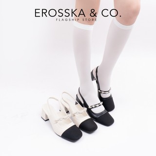 Erosska - Giày cao gót nữ mũi tròn phối dây thời trang màu nude cao 6cm - EL031