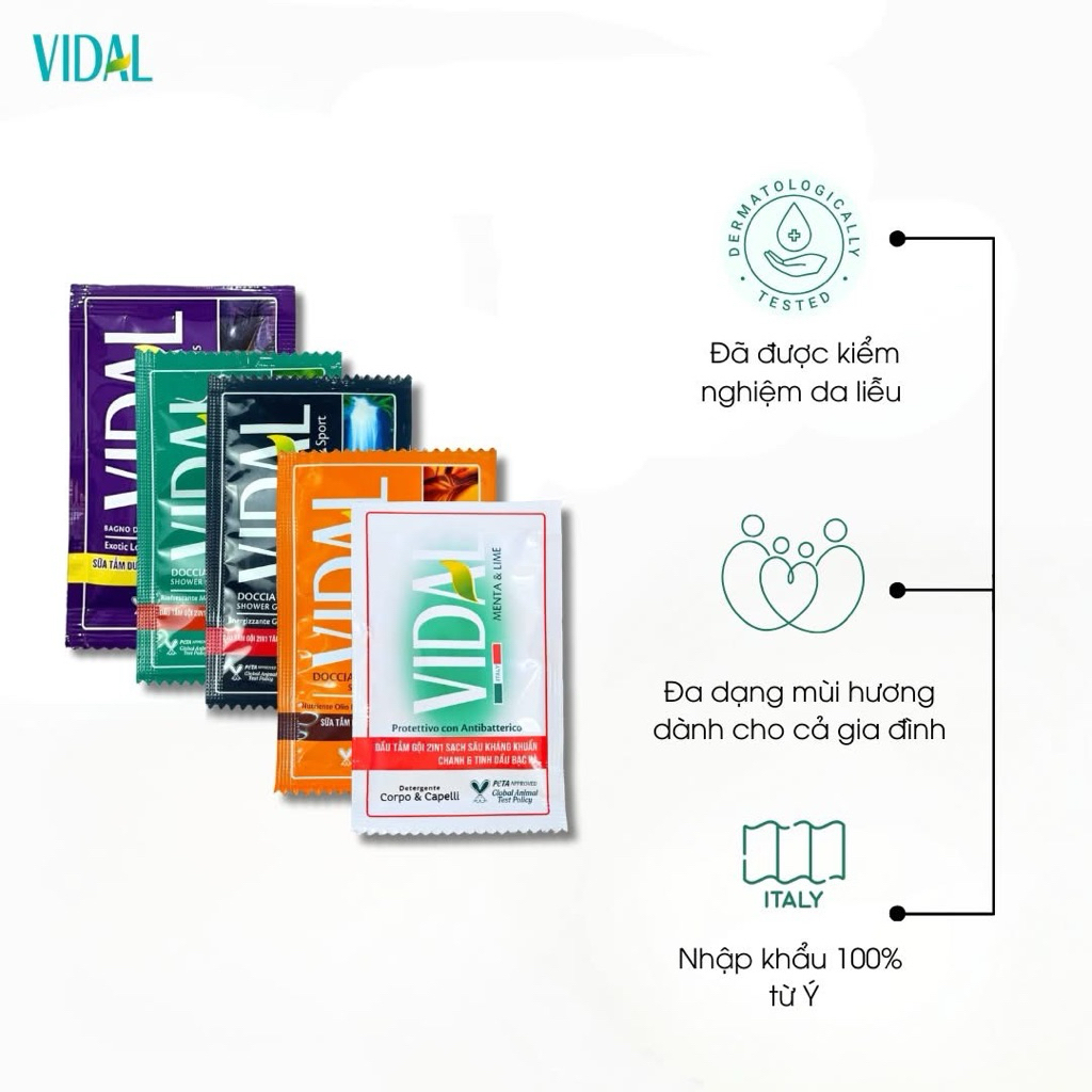 Sữa tắm 2in1 gội tắm Vidal 9ml dạng gói du lịch tiện lợi [hoả tốc]