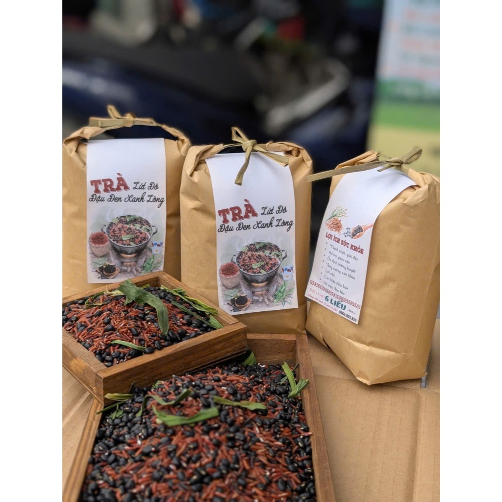 1kg Trà Gạo Lứt Đậu Đen xanh lòng rang sẵn - thải độc gan, làm đẹp da, ổn định đường huyết, giảm cân, lợi sữa