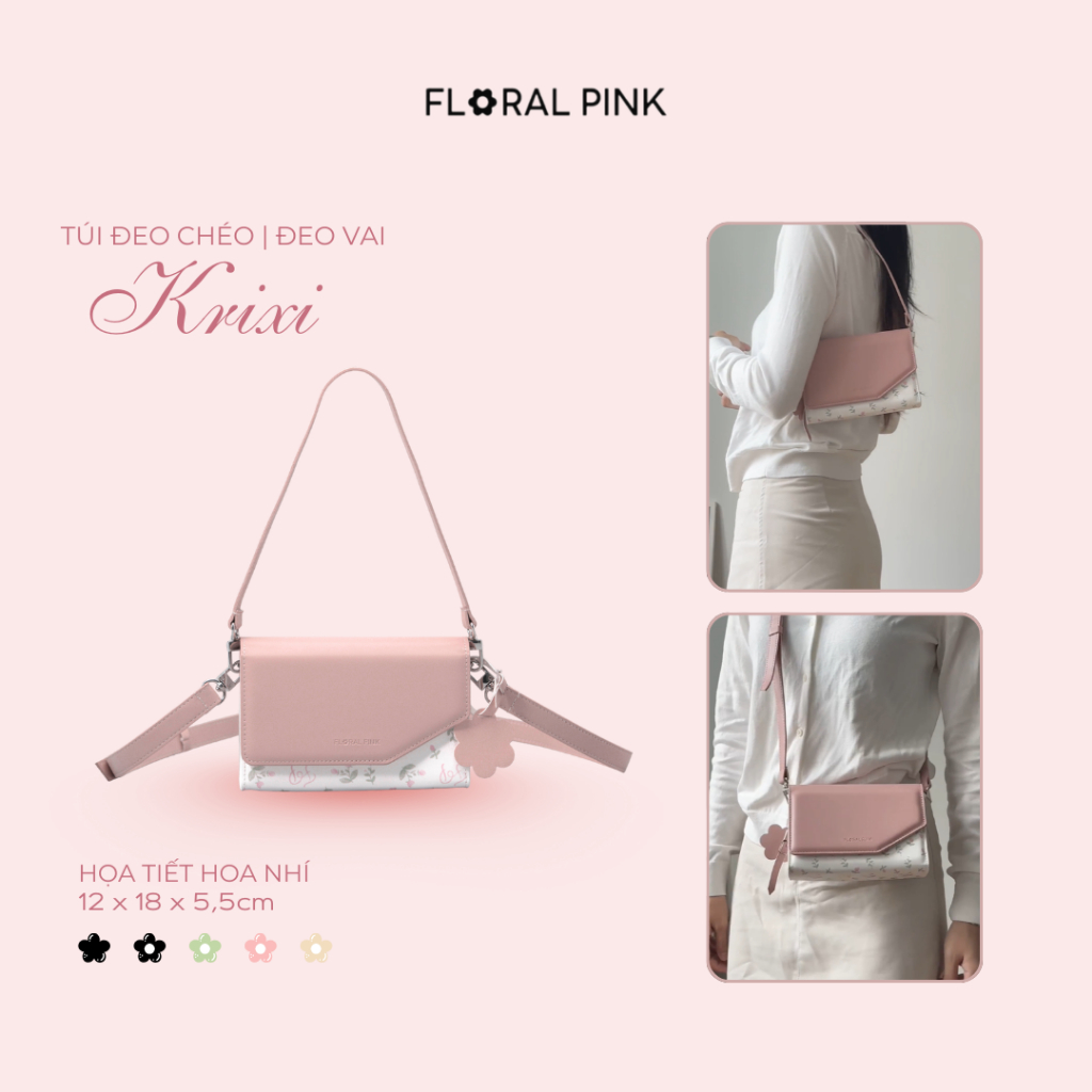 Túi Xách Da PU KRIXI Đeo Chéo Nam Nữ Đựng Điện Thoại Đi Chơi Tiệc Hoa Nhí | FLORAL PINK