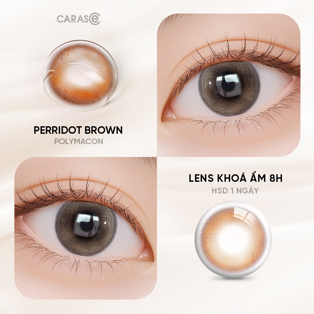 [1 chiếc] Kính áp tròng khoá ẩm 8H 1 Ngày Màu Nâu Khói Pha Lục Bảo CARASE, Lens cận PERRIDOT BROWN