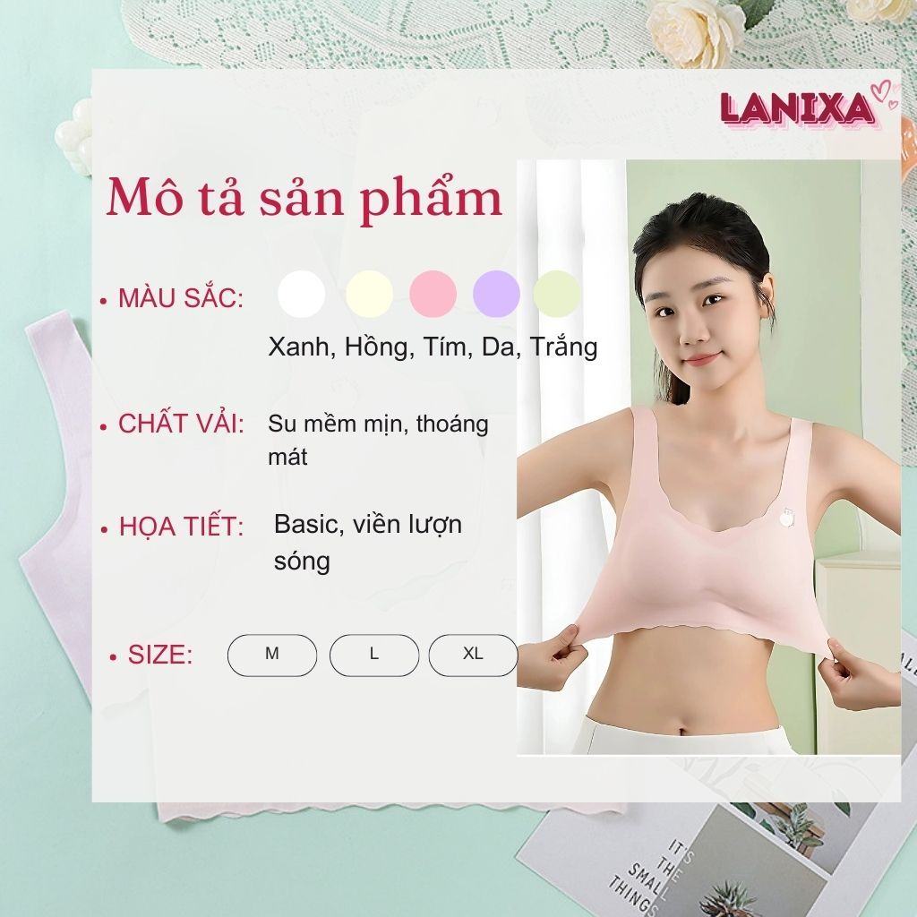 Áo lót học sinh su mềm mịn thoáng mát co giãn - Áo bra nữ su đúc viền lượn sóng xinh xắn LANIXA A741