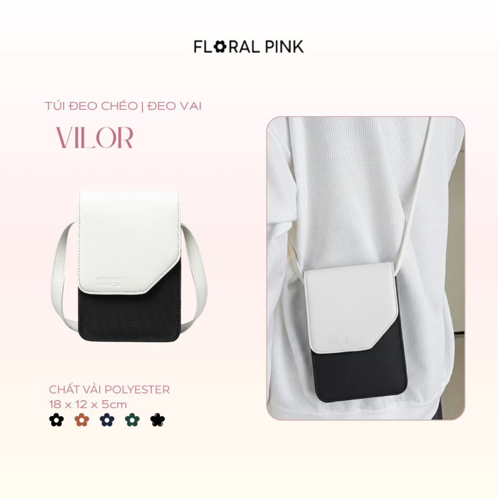 Túi Xách VILOR Đeo Chéo Đựng Điện Thoại Phối Da PU Nam Nữ Đi Chơi Polyester | FLORAL PINK