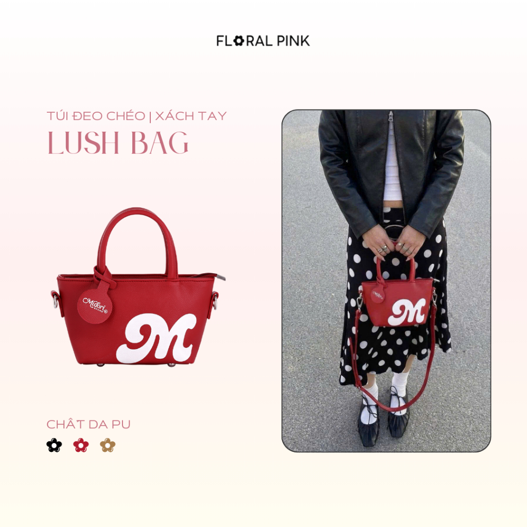 Túi Tote Da PU Lushbag Nam Nữ Có Dây Đeo Chéo Đựng Điện Thoại Đi Học Chơi | FLORAL PINK