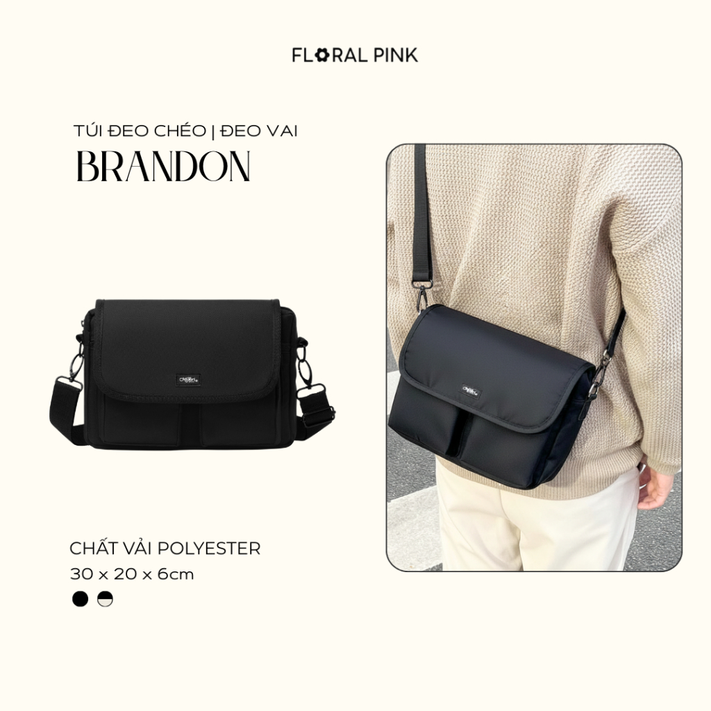 Túi Hộp Đeo Chéo Brandon Nam Nữ Vải Canvas Đựng Điện Thoại Ipad Đi Chơi | FLORAL PINK