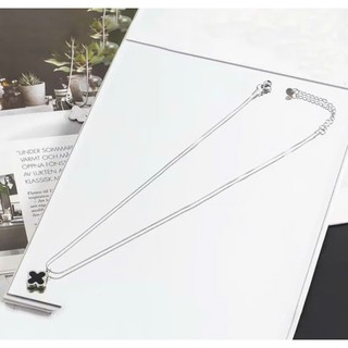 Vòng Cổ Cỏ 4 Lá Mặt Đen/Trắng – Dây Chuyền Nữ Thép Không Gỉ Thời Trang
