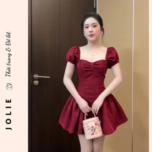 Váy Xòe Jolie Tay Bồng Phối Nơ Ngực - Đầm Dự Tiệc Dáng Ngắn Sang Chảnh Tôn Da Quyến Rũ