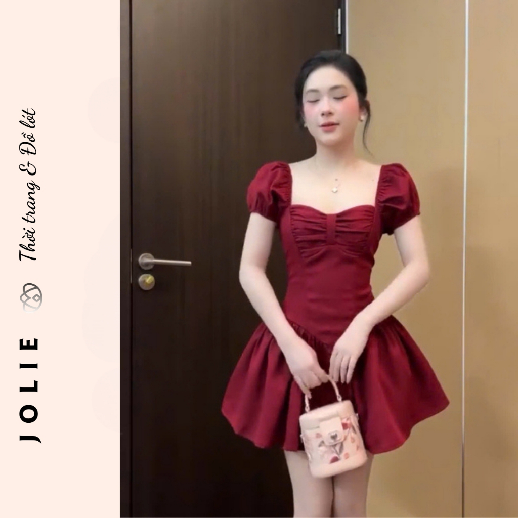 Váy Xòe Jolie Tay Bồng Phối Nơ Ngực - Đầm Dự Tiệc Dáng Ngắn Sang Chảnh Tôn Da Quyến Rũ