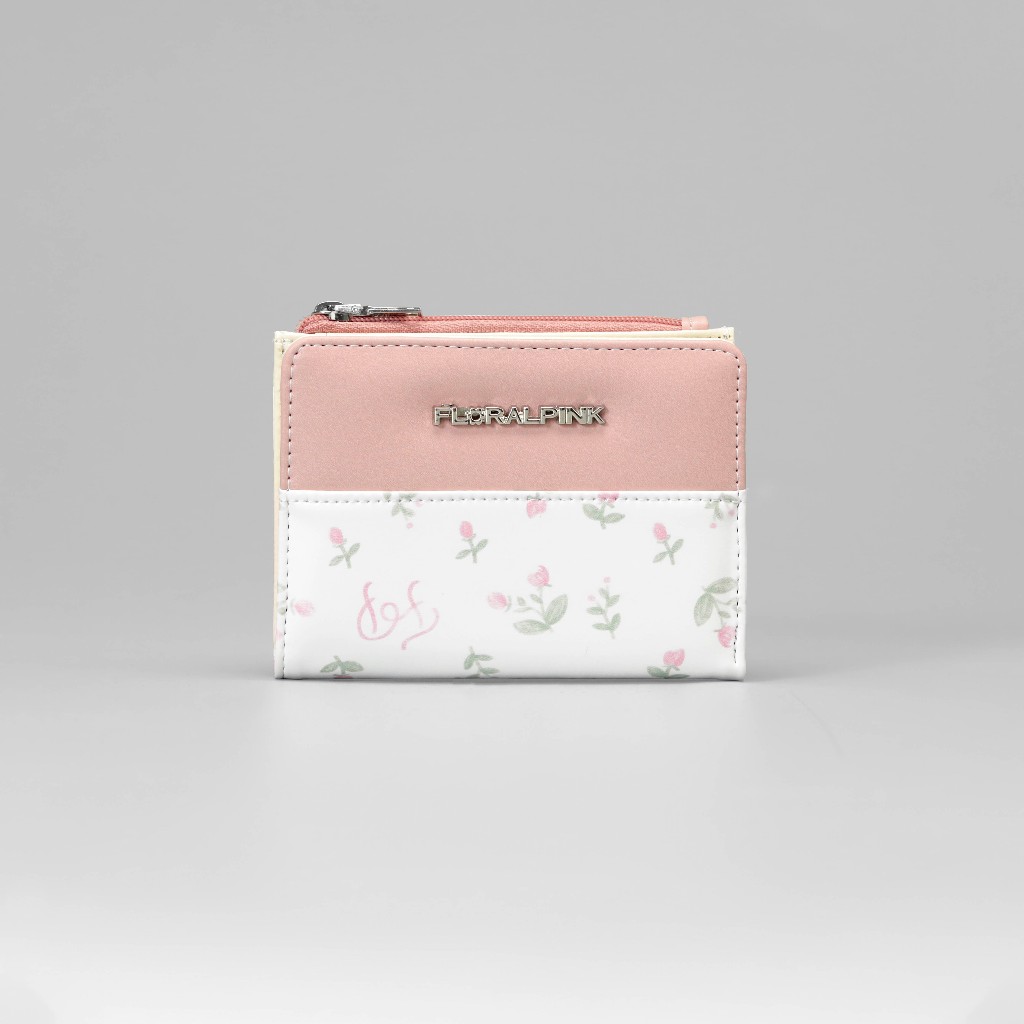 Ví Da PU Ngang Cầm Tay Đựng Thẻ Mini JENNIE Nam Nữ Bóp Đựng Tiền Thẻ Nhiều Ngăn | FLORAL PINK