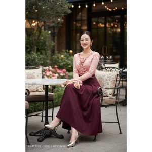 Áo Thun Nữ Dài Tay MY WAY Nhún Bèo ĐÍnh Hoa Cao Cấp 6mat7320