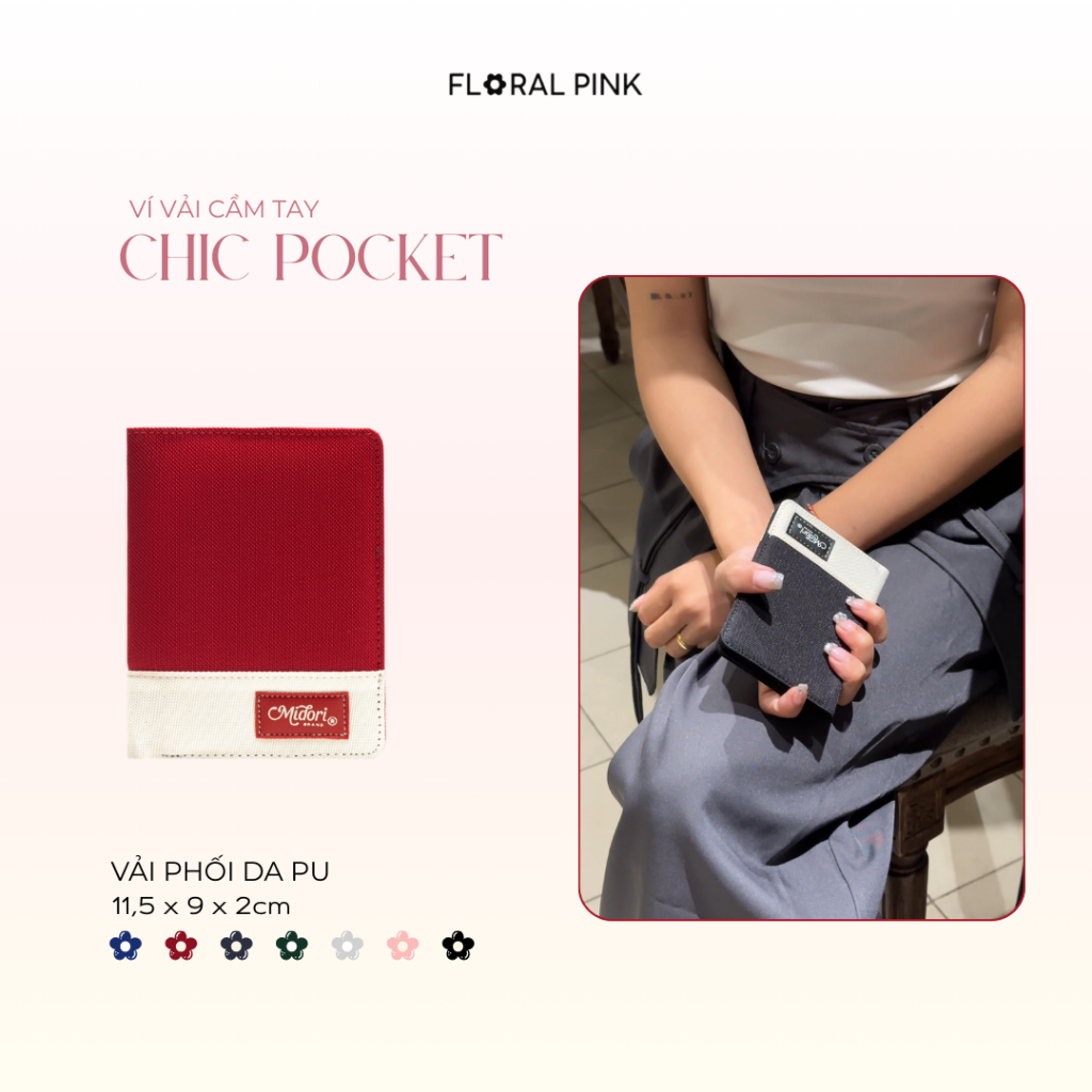 Ví Vải Đứng Nam Nữ Chic P Bóp Đựng Tiền Thẻ Nhiều Ngăn Polyester | FLORAL PINK