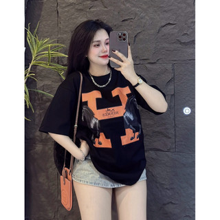Áo thun tay lỡ form rộng chất cotton khô 3158 - H 2 ngựa