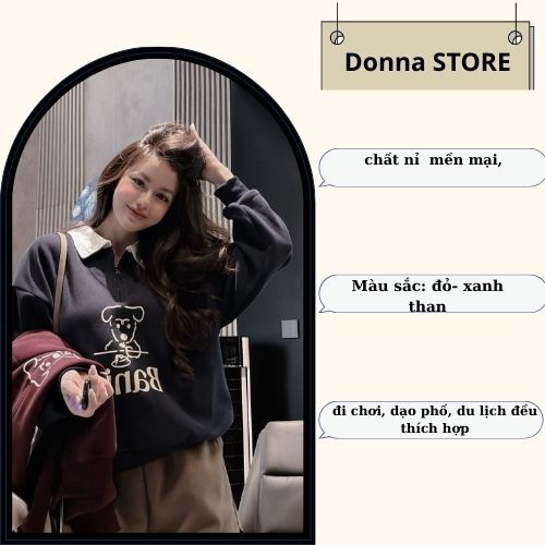 Áo nỉ nữ DONNA HCOM26789 form rộng in hình cún dễ thương, vintage dễ phối đồ