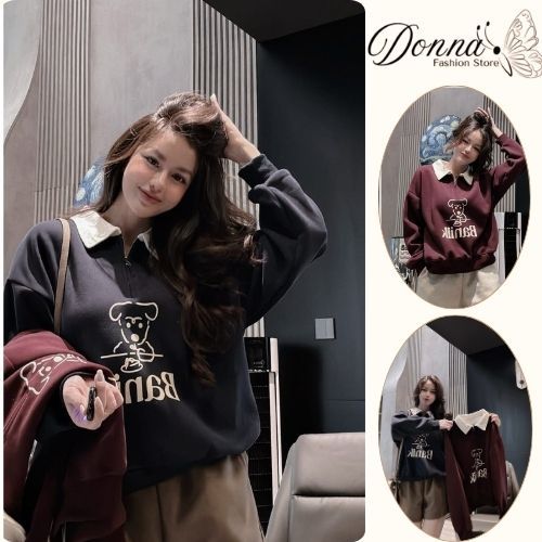 Áo nỉ nữ DONNA HCOM26789 form rộng in hình cún dễ thương, vintage dễ phối đồ