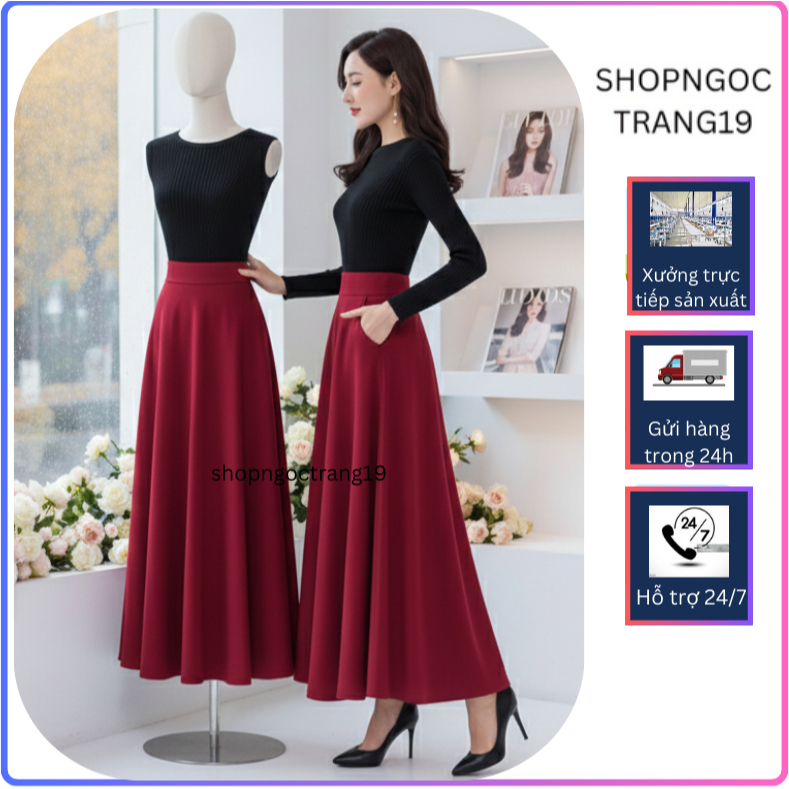 Chân Váy Xòe 90cm Chất Liệu Vitex Cao Cấp Túi 2 Bên Cạp Cao 3cm SHOPNGOCTRANG19 CV52