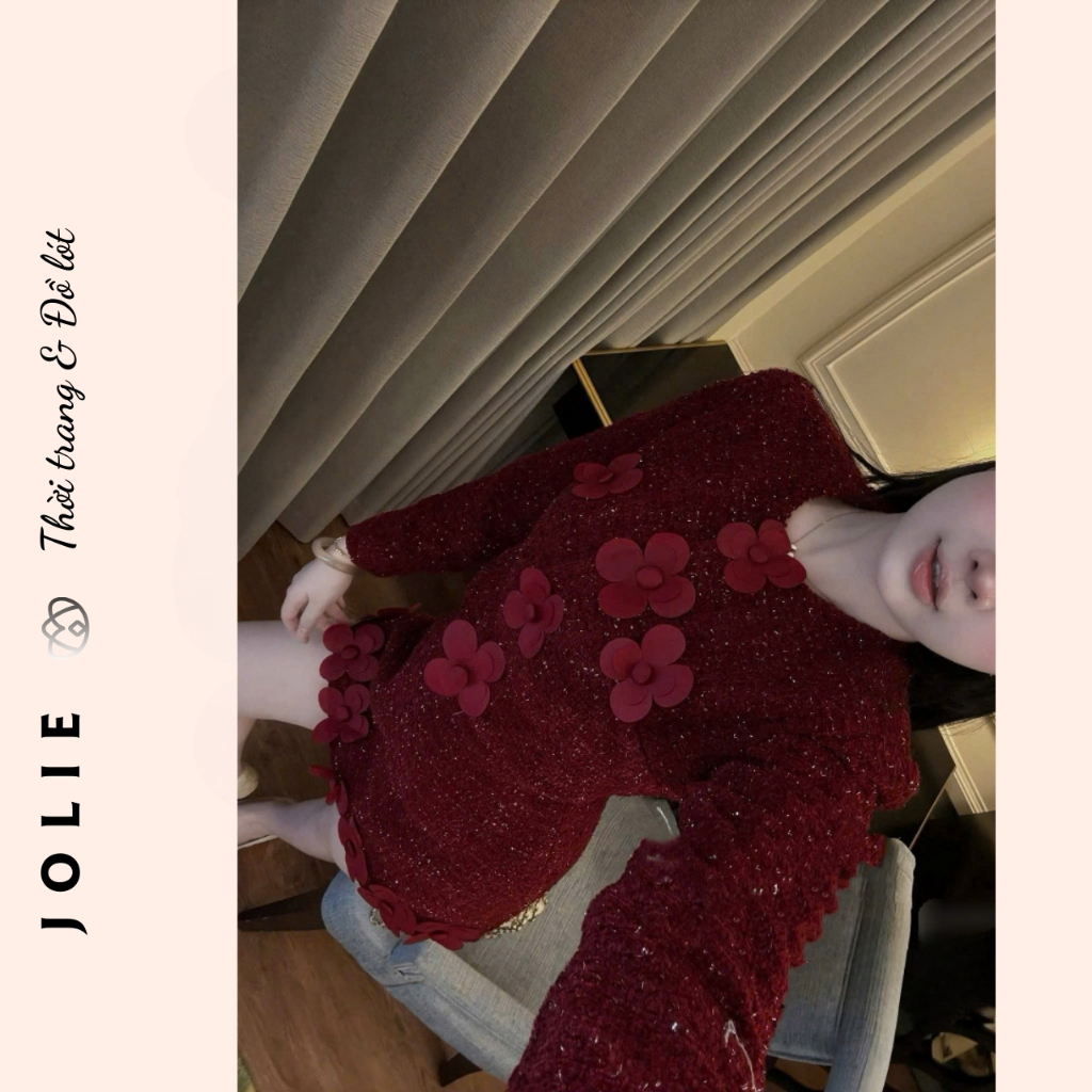 Set Bộ Dạ Tweed JOLIE Đính Hoa Nổi Thủ Công - Áo Khoác Croptop Phối Chân Váy Ngắn Dự Tiệc Sang Chảnh