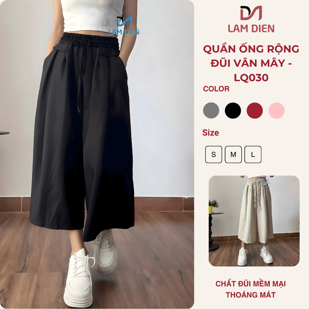 Quần Ống Rộng Nữ, Quần Váy Chất Đũi Vân Mây Thoáng Mát, Mặc Hè Phong Cách Trẻ Trung LQ030