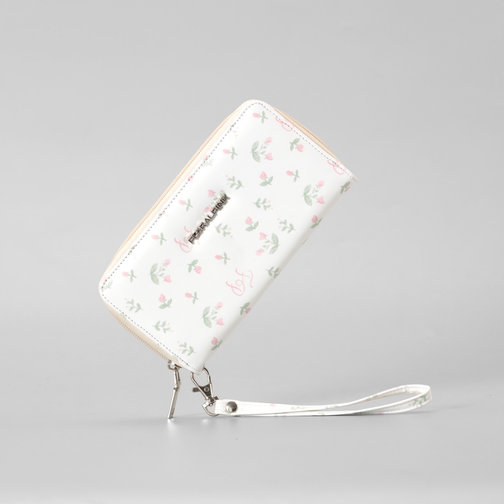 Ví Da PU Cầm Tay DORIS Bóp Quai Xách Đựng Tiền Thẻ Nữ Nhiều Ngăn | FLORAL PINK