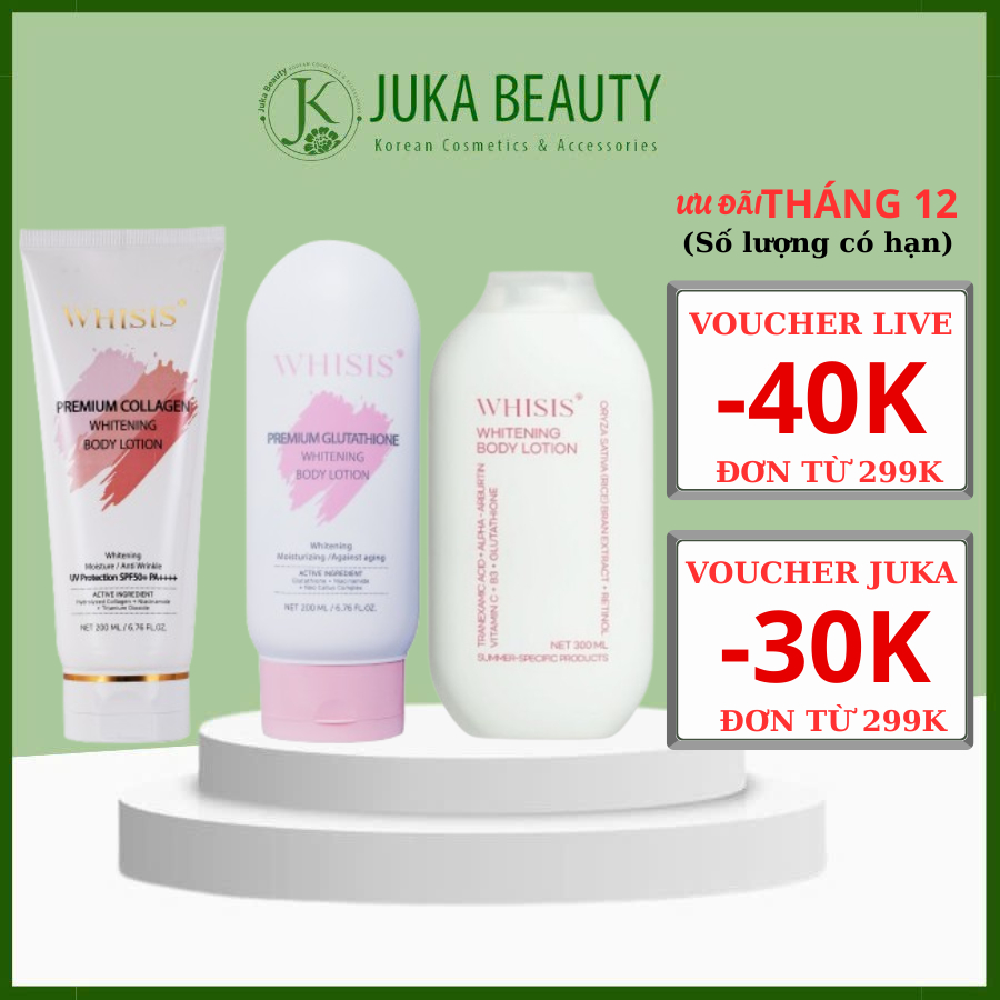 Kem dưỡng thể chống nắng ngày/ đêm/ men gạo Whisis Premium Collagen/ Glutathione/ Whitening Body Lotion