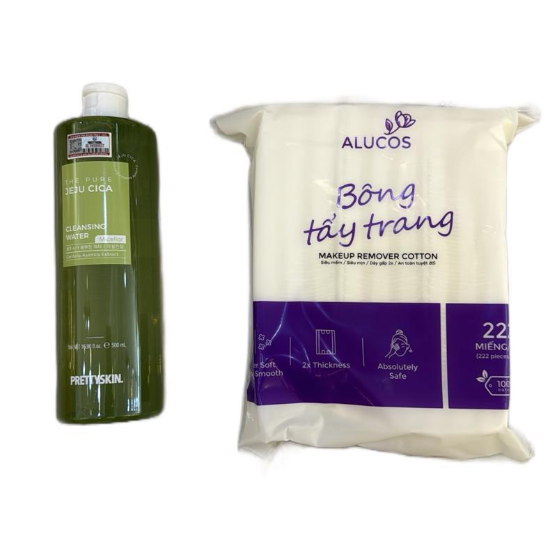 PS. Prettyskin. Tẩy Trang Nước Micellar Rau Má 500ml Tặng Bông Tẩy Trang Alucos Không Cồn Paraben Cho Da Dầu Mụn - Hì...