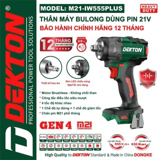 Máy Siết Bulong 555Nm DEKTON M21-IW555Plus GEN 4 - BẢO HÀNH CHÍNH HÃNG 12 THÁNG - Chân Pin Makita Phổ Thông