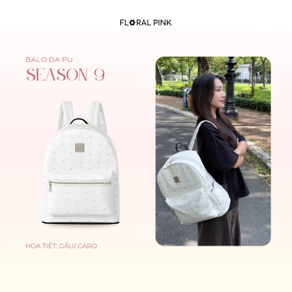 Balo Da Đi Học Đi Làm Season 9 Nam Nữ Cặp Đựng Laptop Du Lịch Nhiều Ngăn | FLORAL PINK