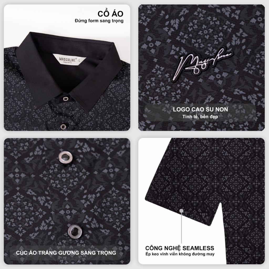 Áo polo nam MASCULINE APL601 họa tiết in cao cấp vải silk nylon mát lạnh dáng regular fit