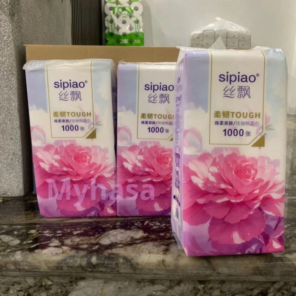 Thùng 10 Bịch Giấy Treo Đa Năng SIPIAO Hoa Mẫu Đơn, Giấy Vệ Sinh Treo Trường 4 Lớp ( 1000 tờ )