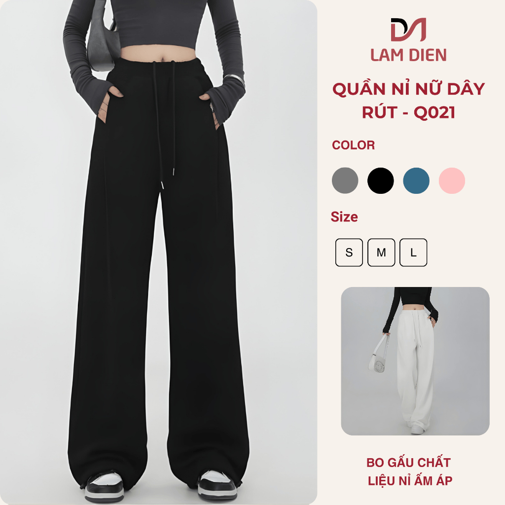 Quần Nỉ Nữ Dây Rút Bo Gấu, Quần Nỉ Ống Suông Mặc 2 Kiểu, Phong Cách Trẻ Trung Năng Động Q021