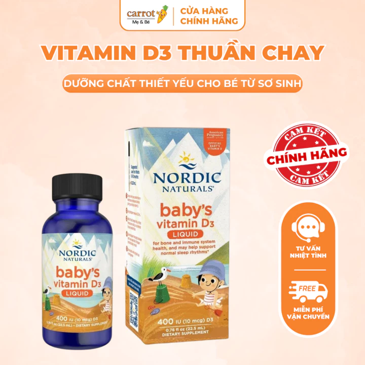 Vitamin D3 Thuần Chay Cho Trẻ Sơ Sinh Nordic Naturals Baby D3 400IU Lọ 22.5ML - Siêu Thị Mẹ Và Bé Carrot