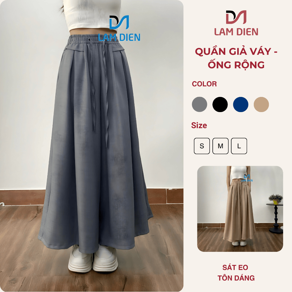 Quần Giả Váy Ống Rộng, Quần Váy Nữ Chất Mềm Mại, Mặc Đi Làm Đi Chơi Thoải Mái Tôn Dáng