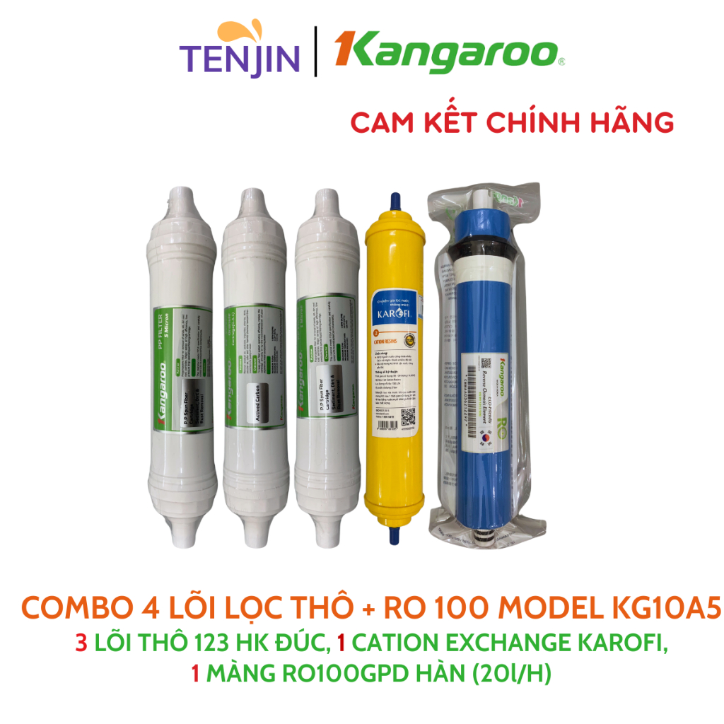 Bộ 10 Lõi Lọc Nước Kangaroo Model KG10A5, Hàng Chính Hãng Gồm 123 ĐÚC+ CATION Karofi + RO 20L/H+ 5 Lõi Khoáng Hydrogen