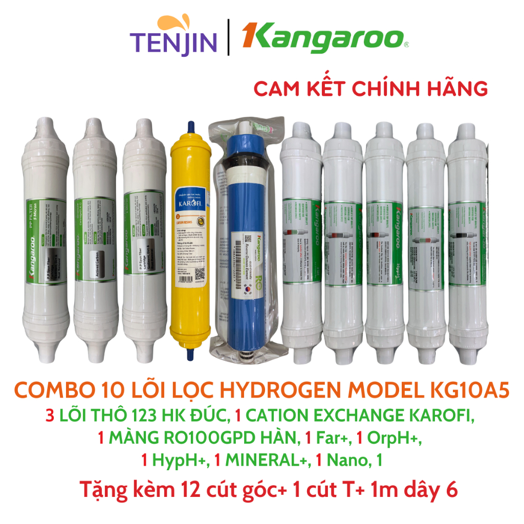Bộ 10 Lõi Lọc Nước Kangaroo Model KG10A5, Hàng Chính Hãng Gồm 123 ĐÚC+ CATION Karofi + RO 20L/H+ 5 Lõi Khoáng Hydrogen