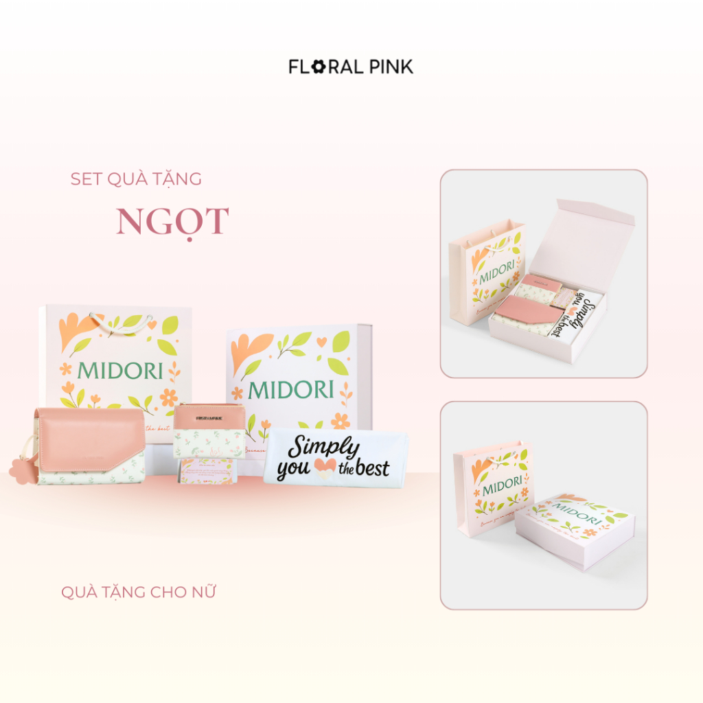 Set Bộ Hộp Quà Tặng Túi NGỌT Tặng Sinh Nhật Valentine Tết Bạn Gái Thân Người Yêu Nữ Mẹ | FLORAL PINK