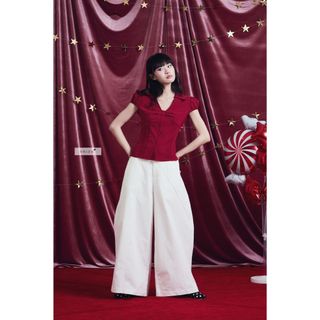 𝐂𝐡𝐞𝐫𝐫𝐲 𝐁𝐥𝐨𝐨𝐦 𝐓𝐨𝐩 - Áo kiêu nữ, áo sơ mi cổ V thiết kế xếp ly nơ xinh nhien.official NAS00011