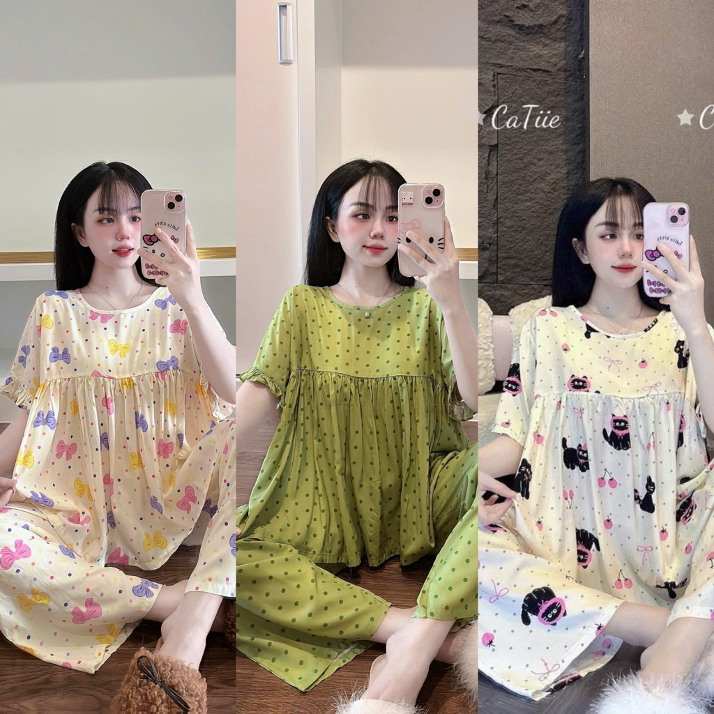 Đồ Bộ Tole Tay Ngắn Babydoll Mặc Nhà, Bộ Tole Lanh Bigsize Chất Liệu Mềm Mát Siêu Hút Mồ Hôi <65kg