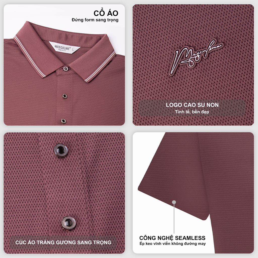 Áo polo nam MASCULINE APL602 Vải sợi tơ tằm kết hợp Nylon và Spandex co giãn mềm mại, regular fit