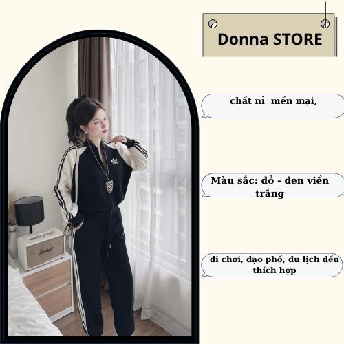 Set đồ nữ, đồ bộ nữ DONNA HCOM3672 chất nỉ bông phối 2 màu quần suông bo gấu trẻ trung