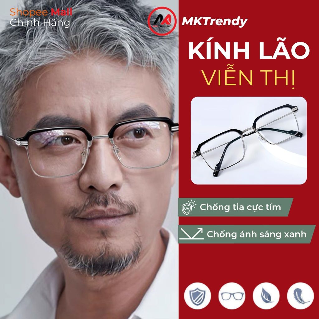 Kính lão viễn thị MKTRENDY cho người già lớn tuổi đọc sách báo gọng đổi màu chống ánh sáng xanh chống tia UV X10