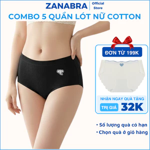 Combo 5 Quần Lót Nữ Cotton Đáy May Kháng Khuẩn - Set 5 Quần Lót Cotton Cạp Vừa Co Dãn ZANABRA LA68