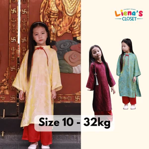 Áo Dài Đi Chơi Cho Bé Gái Liena's Closet Vải Tơ Ong Cao Cấp Mềm Mại Thiết Kế Cơ Bản Hiện Đại