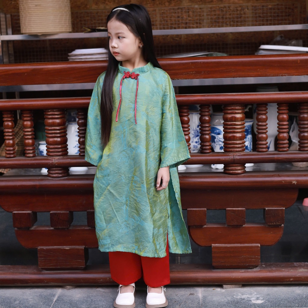 Áo Dài Đi Chơi Cho Bé Gái Liena's Closet Vải Tơ Ong Cao Cấp Mềm Mại Thiết Kế Cơ Bản Hiện Đại