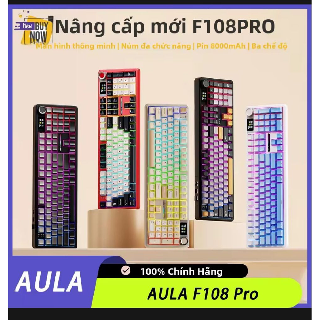 (new)Bàn phím cơ AULA F108Pro 3 mode kết nối ,có màn,pin 8000mah | BigBuy360 - bigbuy360.vn