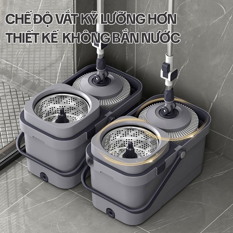 Cây Lau Nhà Xoay 360 Độ KITIMOP KS360, Thùng Lau Nhà Tự Vắt Thông Minh, Chổi Lau Nhà Xoay 360 Độ