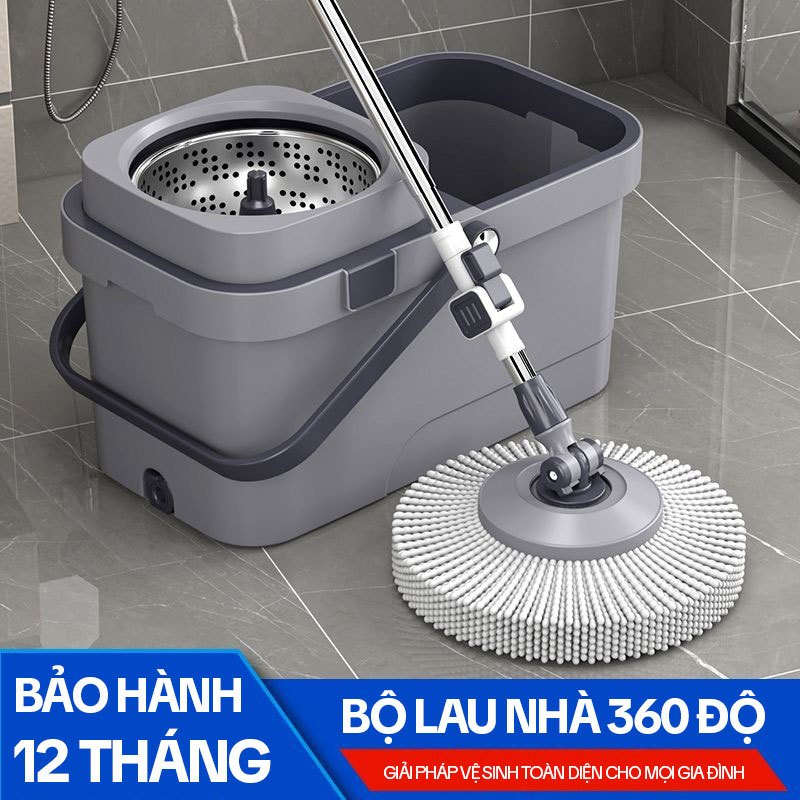 Cây Lau Nhà Xoay 360 Độ KITIMOP KS360, Thùng Lau Nhà Tự Vắt Thông Minh, Chổi Lau Nhà Xoay 360 Độ