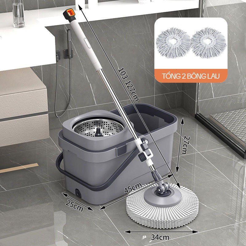 Cây Lau Nhà Xoay 360 Độ KITIMOP KS360, Thùng Lau Nhà Tự Vắt Thông Minh, Chổi Lau Nhà Xoay 360 Độ